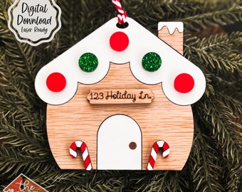 Kersthuisornament SVG | Laserklaar ornament | Familieornament | Glowforge-bestand | Huis SVG | Thuis voor Kerstmis