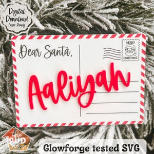 Etiqueta de nombre de Navidad / Etiqueta de tarjeta postal / Correo de Navidad / Etiqueta de nombre de los niños de Navidad / Tarjeta postal / Láser listo SVG / Querido Santa