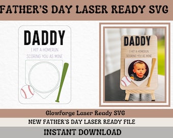 Home Run Papa || Papa Fotorahmen SVG || Vatertag SVG || Laser-Ready SVG || Glowforge Feile || Foto Magnet Datei || Geschenk für Papa