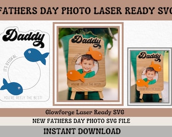 SVG kylskåpsmagnet fotoram || Fars dag SVG || Present till pappa || Laserklar fil || Glowforge SVG || Fotomagnetram