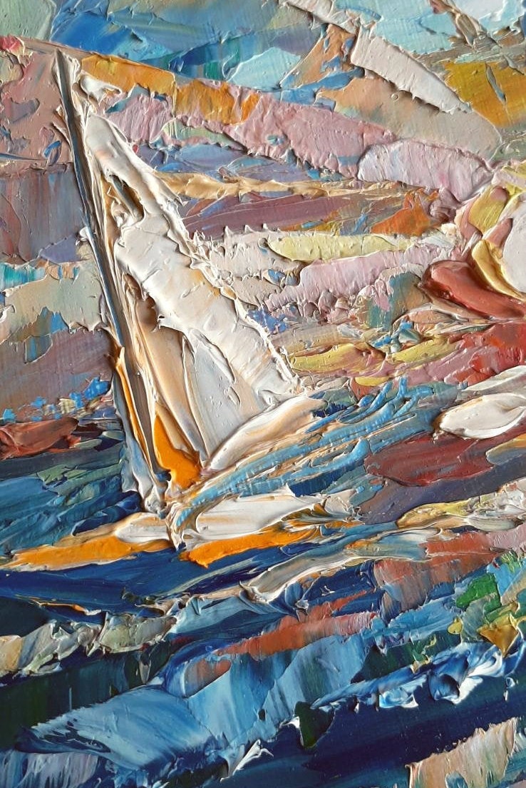 Seascape Painting Boat Original Art oil Abstract Impasto Etsy