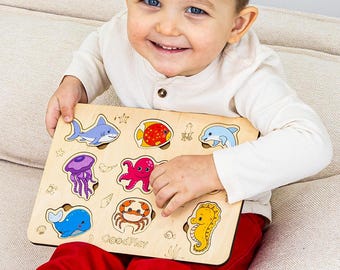 Ocean Animals Wooden Shape Sorter Busy Puzzle: Montessori Educational Toy GoodPlay