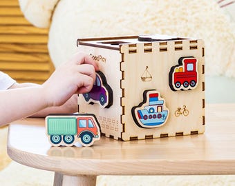 Montessori Wooden Shape Sorter Toy Car Puzzle Educational Activity Gift Box - GoodPlay