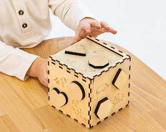 Wooden Shape Sorter Cube, Learning Box, Montessori Eco Coloring Toy, Stscking Game - GoodPlay
