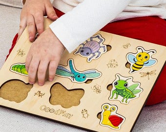 Wooden Insect Busy Puzzle: Montessori Sensory Learning Toy for Toddlers Sorting GoodPlay