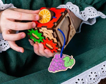 Wooden Fruits Busy Cube: Montessori Sensory Toy for Toddlers, Activity Fidget Box | GoodPlay