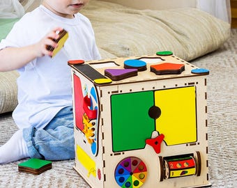 Super Large Wooden Activity Busy Cube: Montessori Sensory Toy for Toddlers -GoodPlay