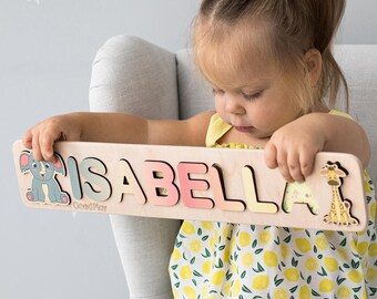 Casse-tête personnalisé en bois, éléphants et girafes, jouet Montessori