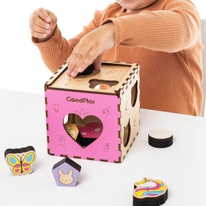Pink Wooden Shape Sorter Cube – Unicorn Busy Box Activity Toy - Fidget Toys for Christmas