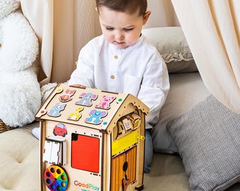 Montessori Busy Board House with LED Light: Sensory Activity Toy for Motor Skills GoodPlay