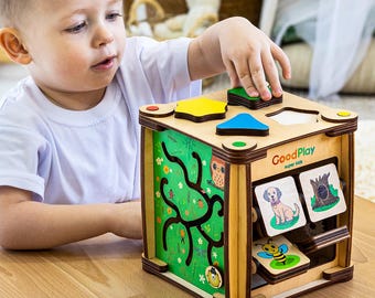 Wooden Busy Cube: Colorful Montessori Sensory Box for Active Toddlers - GoodPlay