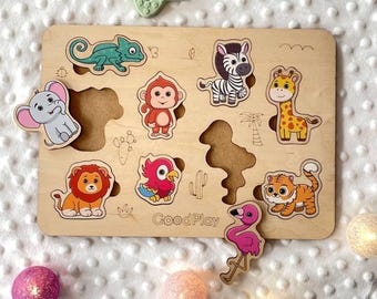 Montessori Safari Wooden Puzzle: Busy Sensory Toy for Toddler's Birthday GoodPlay