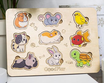 Wooden Pets Sorting Toy, Montessori Toddler Busy Puzzle, Eco-Friendly Educational GoodPlay