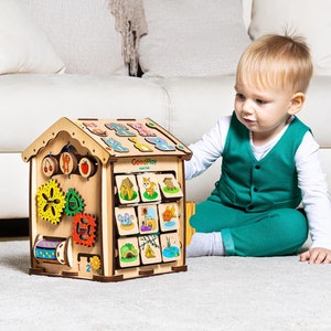 Medium Busy House - Montessori busy board - Wooden fidget toy - Toddler toy, sensory board for kids - Activity first birthday gift