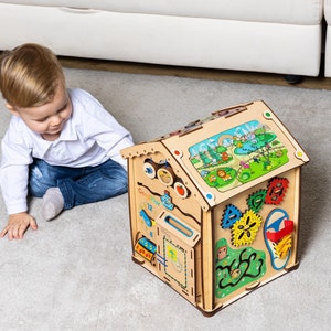 LARGE Busy House for 9m+ kids - Montessori wooden toys for toddlers - Fidget toy for baby boy and girl - Christmas gift - Busy board toddler