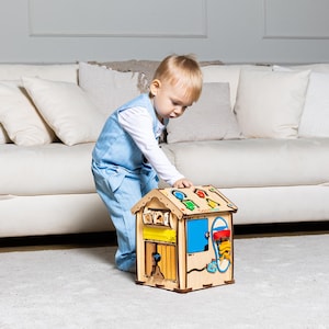 Wooden Busy House for Toddler, Montessori Toys, Colofrul Educational Toy, Present for First Birthday, Sensory Board, Activity Toy - GoodPlay