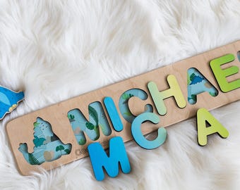 Dinosaur Name Puzzle: Montessori Wooden Toy, Personalized Birthday Toddler Gift GoodPlay
