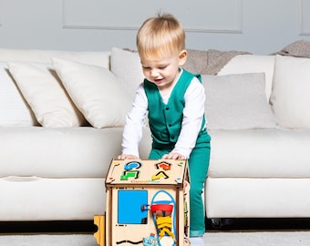 Montessori Wooden Busy House: Sensory Activity Playhouse, First Birthday Gift - GoodPlay