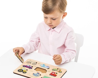 Vehicle Wooden Puzzle – Montessori Sensory Toy, Educational Gift, Busy Board Learting Tool