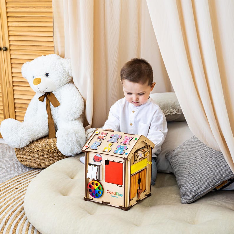 Montessori Busy Board House With LED Light: Sensory Activity Toy for ...