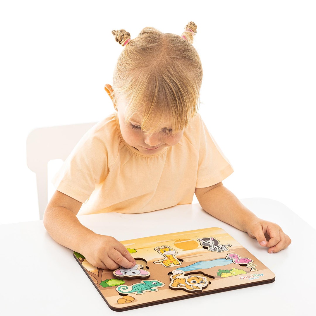 Montessori Jungle Animals Puzzle Board – Wooden Sensory Toy - Savannah ...