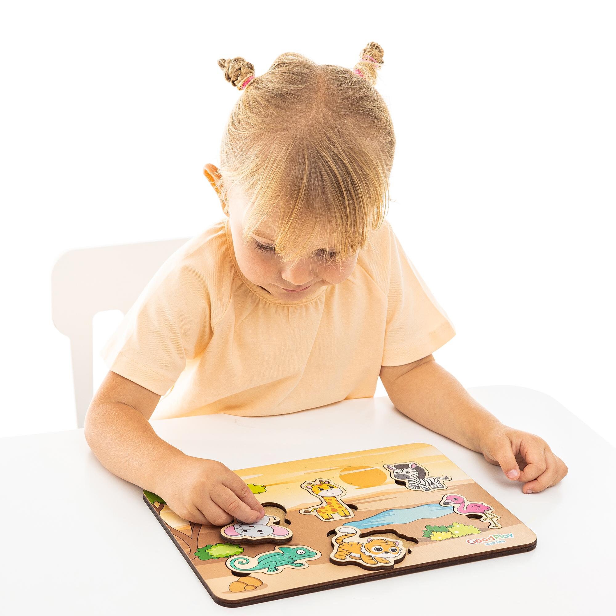 Montessori Jungle Animals Puzzle Board – Wooden Sensory Toy - Savannah ...