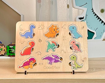 Dinosaur Wooden Puzzle Sorter: Montessori Activity Toy, 1st Birthday Gift To Educate from GoodPlay