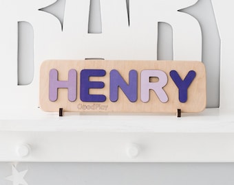 Personalized Purple Wooden Name Puzzle, Montessori Toy, Birthday Toddler Gift