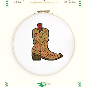 Cowboy boot cross stitch pattern. Farmhouse chart. Instant download PDF #596-1