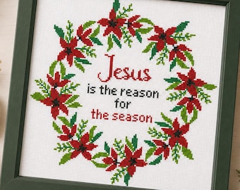Religiöses Kreuzstichmuster | Jesus ist der Grund für die Saison | Christliche Weihnachten PDF Instant Download