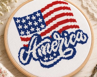 Padrão de Ponto Cruz da Bandeira Americana | Patriótico 4 de Julho PDF Download Instantâneo