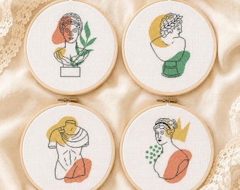 Greek Mythology Cross Stitch Pattern | Bundle of 4 Ancient Goddess Sculptures | PDF Instant Download