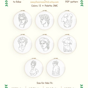 Antique Greek sculpture cross stitch pattern. Bundle of 8 charts. Blackwork abstract minimalistic antiquity. Instant download PDF #606