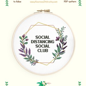 Social distancing cross stitch pattern, Introvert cross stitch, Pandemic funny quote chart, Instant download PDF #027
