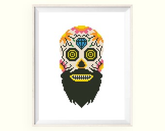 Patrón de punto de cruz de calavera de azúcar, Día de Muertos, regalo de Halloween (patrón en PDF)