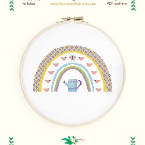 Mei regenboog kruissteekpatroon. Grafiek voor het voorjaar. Directe download pdf # 140