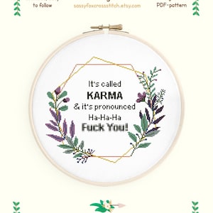 It&#39;s called karma cross stitch pattern, Swearing cross stitch quote, Sarcastic quote chart, Instant download PDF #095