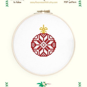 Patrón de punto de cruz de bolas de Navidad. Adornos navideños en punto de cruz. Gráfico festivo navideño. Descarga instantánea en PDF #206