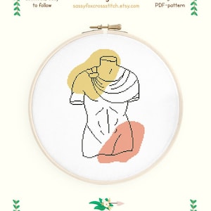 Antique Greek sculpture cross stitch pattern. Abstract torso chart. Instant download PDF #665