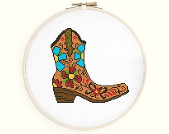 Cowboy Boot Cross Stitch Pattern. Farmhouse Chart. Instant | Etsy