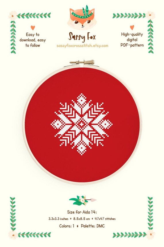 Cross Stitch Christmas Ornament Pattern, Digital Download Pdf