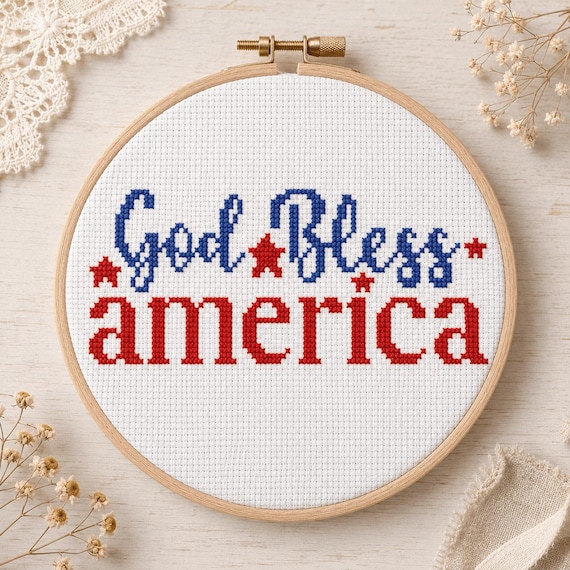 God Bless America Cross Stitch Pattern | Patriotic 4th of July Quote | Beginner PDF Instant Download