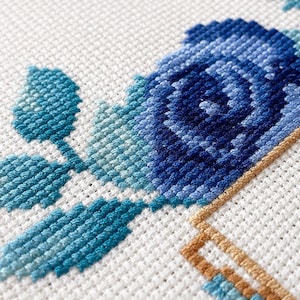 Funny Rude Cross Stitch Pattern | WTF Quote Blue Rose Floral Frame | PDF Instant Download image 3