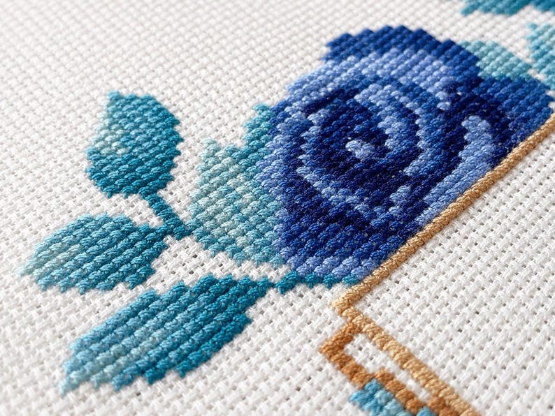 Funny Rude Cross Stitch Pattern | WTF Quote Blue Rose Floral Frame | PDF Instant Download image 3