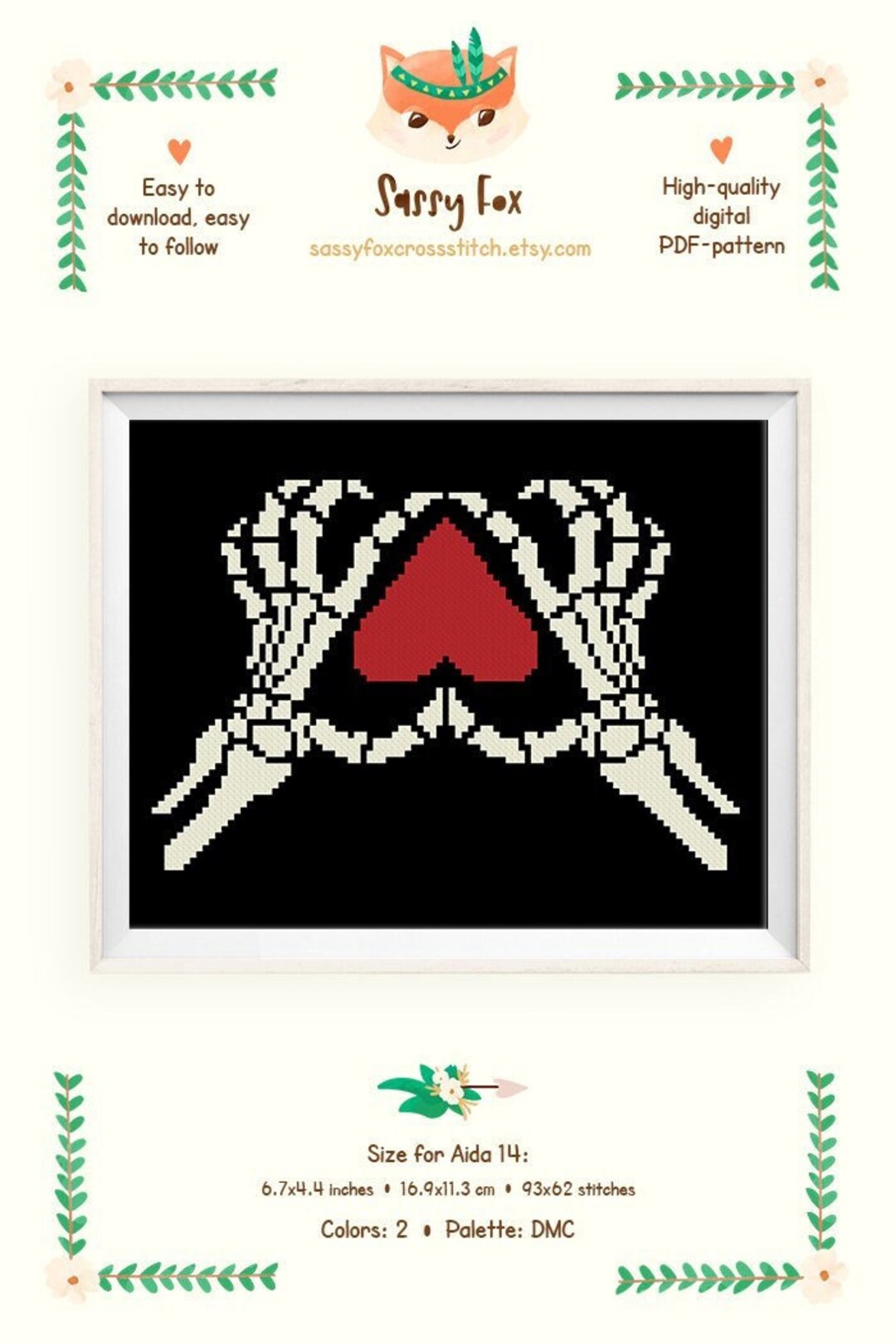 Skeleton Heart Hands Cross Stitch Pattern. Valentine's Day Etsy