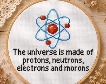 Science Humor Cross Stitch Pattern | Funny Nerd Quote Atom PDF | Instant Download