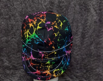 Construction Hat Linear, Cotton Welding, Electrician, Pipefitter, Helmet, or Hard Hat Cap for Comfort, Black Rainbow Print ~ Reversible