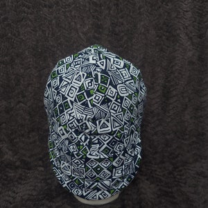 Welding Comfort Cap, Cotton Electrician, Pipefitter, Helmet Liner or Construction Cap, Blue Aztec Print ~ Reversible, Limited Addition