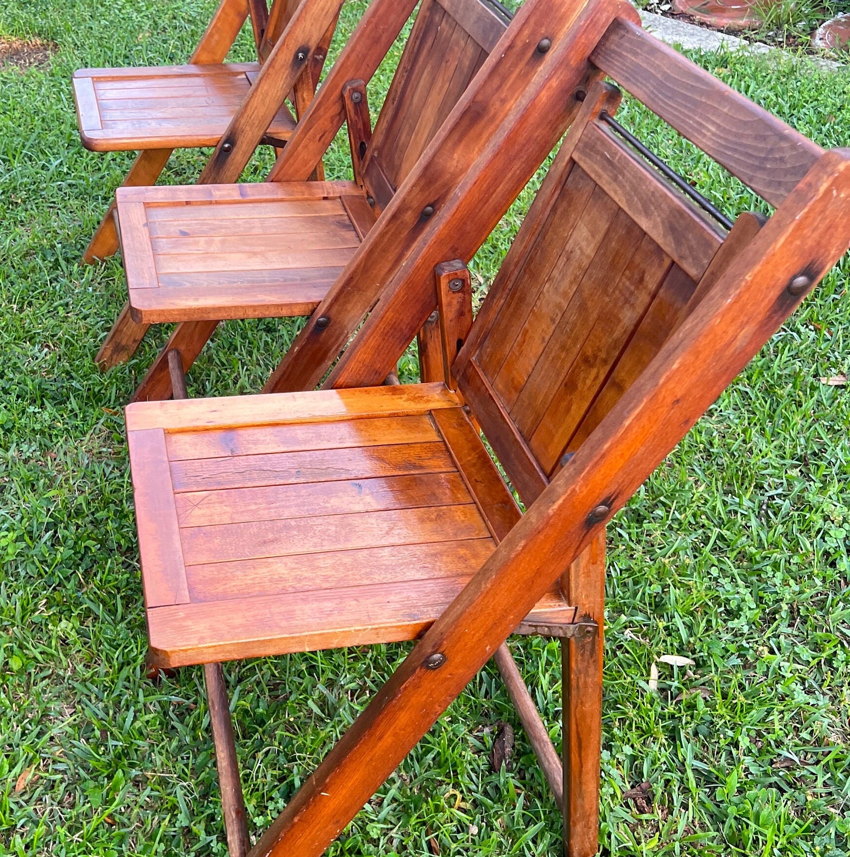 Vintage Wood Folding Chairs / Set of 3/ Farmhouse/ Cottage/ Etsy