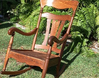 Antique Solid Quarter Sawn Tiger Oak Rocking Chair/ Rocking Chair/ Wood Rocking Chair/ Antique Rocking Chair